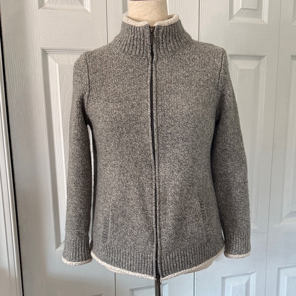 L.L. Bean Sweaters - LL Bean Sweater Jacket Women’s Gray Full Zip Lambs Wool Sherpa Lined Cozy Sz M